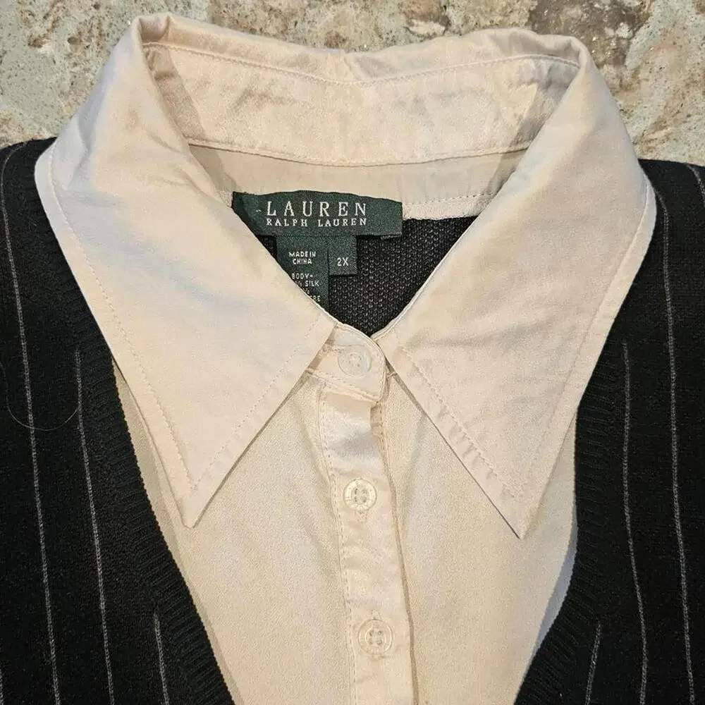 Ralph Lauren Striped Sweater Silk Cashmere - Size 2X - Picture 2 of 6